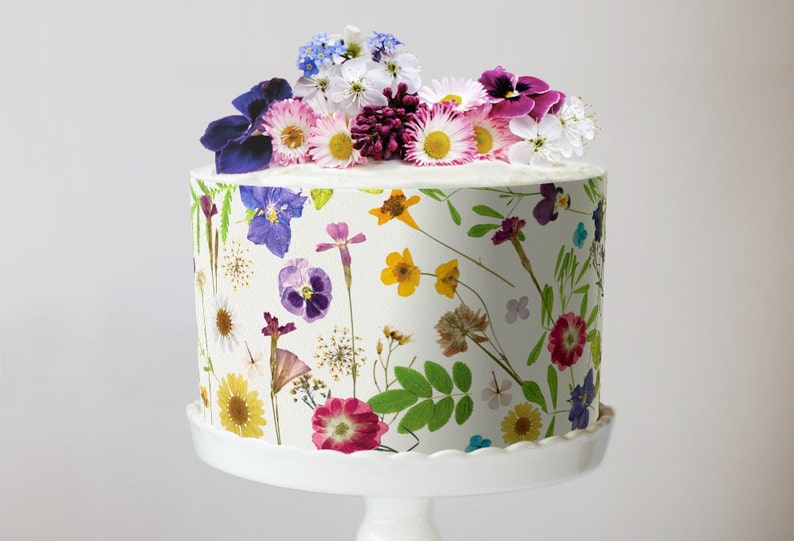 Pressed Flowers Icing Sheetdried Flowers Cake Wrap Floral Etsy