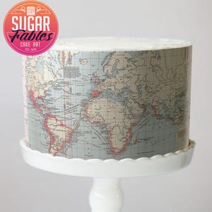 L'aventure de l'emballage du gâteau carte du monde vintage vous attend Image comestible Destination mariage thème du voyage décoration de baby shower