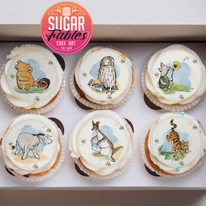 Adornos para cupcakes de Winnie the Pooh Imagen comestible del oso Pooh Decoraciones clásicas para galletas de Pooh Fiesta de cumpleaños con osos vintage Golosinas para baby shower de Winnie