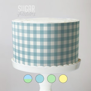 Gingham Cake Wrap Blue Pastel Picnic Edible Image Vintage Plaid Farmhouse Frosting Sheet Checkered Rustic Country Wedding & Birthday Decor