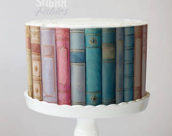 Envoltorio para tarta con lomo de libro antiguo, temática de biblioteca, postre, imagen comestible, novela antigua, cuento, cumpleaños, fiesta de club de lectura, decoración romántica