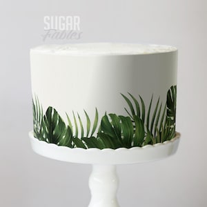 Tropical Leaves Border Cake Wrap Wild One Jungle Edible Image Rustic Destination Wedding & Baby Shower Frosting Sheet