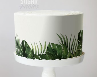 Tropical Leaves Border Cake Wrap Wild One Jungle Edible Image Rustic Destination Wedding & Baby Shower Frosting Sheet