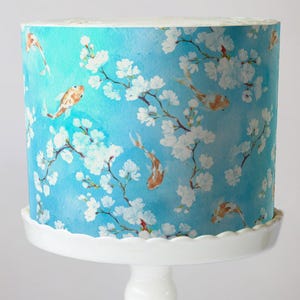 Cherry Blossoms and Koi Cake Wrap, Delicate Sakura Floral Edible Image, Zen Garden Tea Party Frosting Sheet, Luxury Baby & Bridal Showers image 6