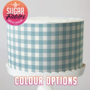 Gingham Cake Wrap Blue Pastel Picnic Cake Strips Yellow Spring Edible Image Vintage Farmhouse Birthday Rustic Country Wedding Party Decor