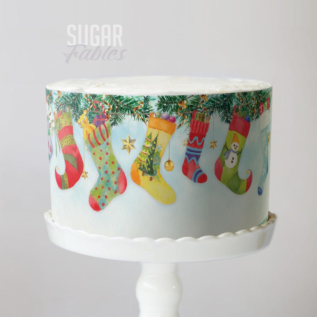 Christmas Stocking Cake Wrap Festive Holiday Edible Image Hanging Gifts ...