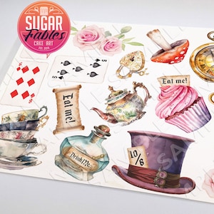 Alice in Wonderland Precut Edible Cake Sticker Mad Hatter Tea Wedding Party Decoration Vintage Wonderland  Baby Shower Bridal Alice Birthday