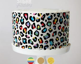 Leopard Print Edible Cake Wrap. Rainbow colors, Gold Glitter or Natural coloring Icing Sheet, Cheetah Cake Decorations!