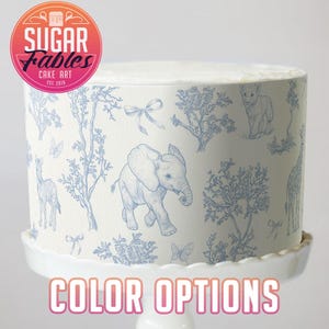 Envoltura para pastel de Toile de Safari, lindo animal, Toile de Jouy, imagen comestible, floral, jungla, chinoiserie, tira para pastel, baby shower vintage, rústico, primer cumpleaños