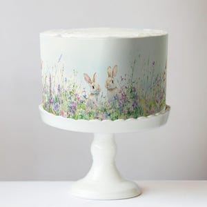 Wildflower Bunnies Cake Wrap Some Bunny Edible Image Watercolor Flowers Frosting Sheet Birthday & Baby Shower Country Rustic Easter Decor image 8