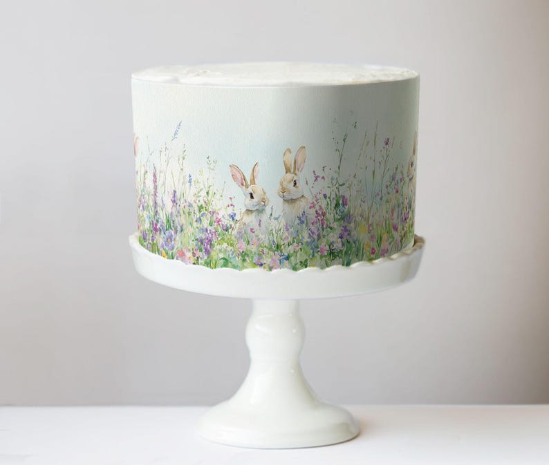 Wildflower Bunnies Cake Wrap Some Bunny Edible Image Watercolor Flowers Frosting Sheet Birthday & Baby Shower Country Rustic Easter Decor image 8