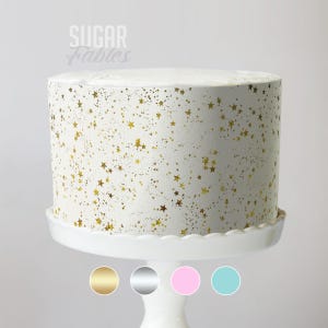Envoltura para pastel con estrellas centelleantes doradas, patrón cósmico de estrellas, imagen comestible para bodas, despedidas de soltera y baby showers, lámina de glaseado celestial con brillo plateado