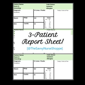 3-Patient Report Sheet, GREEN, Digital Download