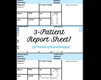 3-Patient Report Sheet, BLUE, Digital Download