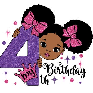 My 4th Birthday, Afro Girl Svg, Black Girl Svg, Glitter Png, Baby Birthday, Four Years Old, African American, Peekaboo Girl, Svg Cut Files