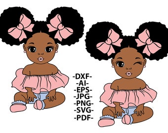 Afro Baby Girl SVG Bundle: Princess with Bows Cut Files