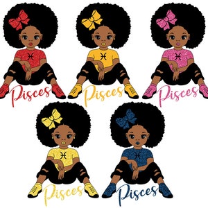 Pisces svg, Pisces Shirt Women, Zodiac Art, Black Girl Svg, Zodiac Girl Svg, Pisces Fish Svg, 5 diversi colori PNG Glitter, Svg Cut Files