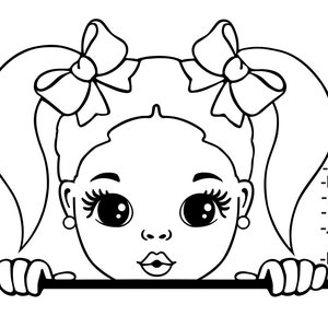 Kiekeboemeisje SVG-overzichtontwerp voor Cricut-projecten, babymeisje SVG-png-bestand, schattig gluren clipart voor DIY ambachten