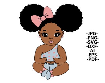 Black Baby Svg, Afro Girl Svg, Cute Girl Svg, Afro Baby Svg, Little Kid, Black Hair Puff, Svg Cut Files