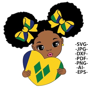 Adesivo di St. Vincent, bandiera nazionale dell'isola di Vincent, citazioni di ragazza nera, ragazza afro in formato Svg, camicia da ragazza nera, clipart bambina, donna nera in formato Svg
