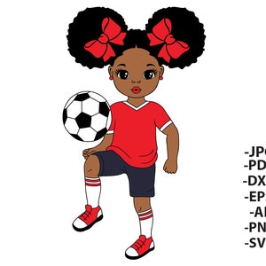 Sport Girl Clipart, Girl With Ball, Soccer Girl Shirt, Afro Girl Svg, Little Girl Clipart, Hair with Bows, Afroamericana Clipart