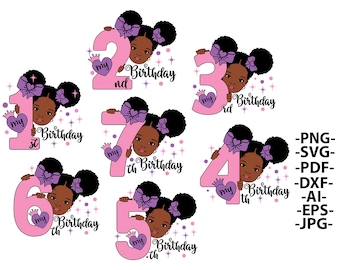 Paquete SVG de cumpleaños de niña negra: Corona de princesa afro (archivos digitales)