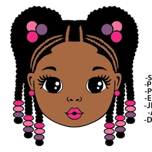 Zwart Meisje Svg, Vlecht Haar Clipart, Cornrows Kapsel, Fashion Girl Clipart, Conrow Pruik, Afro Meisje Svg, Roze lippen, 5X Png verschillende kleuren