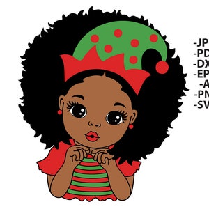 Peekaboo Natale, Black Girl Elf, Christmas Girl Svg, Peekaboo Girl, Little Cute Girl Svg, Black Girl, Svg Cut Files