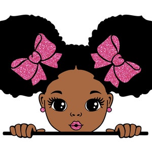 Peekaboo Mädchen Schmuck, Afro Mädchen Schmuck, schwarzes Mädchen Schmuck, rosa Lippen, süßes kleines Kind, 4 PNG Glitter, Schmuck geschnitten