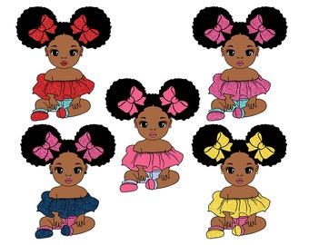 Afro Puff Girl SVG, Princess Baby Clipart, Bows, Cut Files