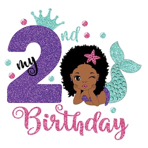Mi 2º cumpleaños, Afro Mermaid Svg, Mermaid Clip Art, Birthday Girl Svg, Black Woman Clipart, Afro Woman Svg, Glamour Female