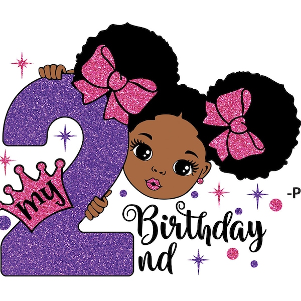 My 2nd birthday, Black Girl Svg, Birthday Girl Svg, Heart, Birthday Gift Svg, Two Year Old, Gift for Baby, African American Png