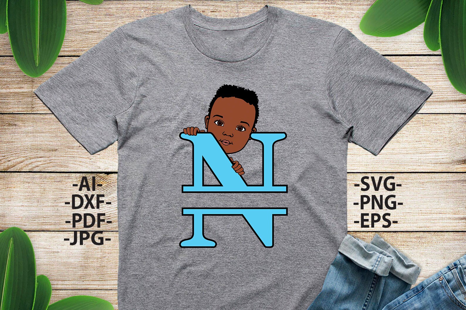 Black Boy Svg Letter N Alphabet Name Svg Peeking Boy Svg Etsy