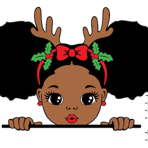 Peekaboo Christmas Svg, Christmas Girl with Deer Antler on Hair, Christmas Star Cute Little Girl Svg, Peekaboo girl Svg, Svg Cut Files