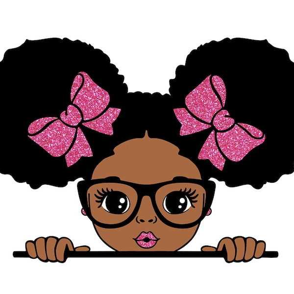 Peekaboo Girl Svg, Afro Girl Svg, Black Girl Svg, Girl Glasses Svg, Pink lips, Girl Glipart, Cute Little Kid, 4 PNG Glitter, Svg Cut Files