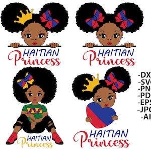 Bundle princesse haïtienne, art haïtien, fille afro-svg, fille noire Svg, Svg Haïti, princesse fille Svg, lèvres rouges, mignon petit enfant, fichiers Svg