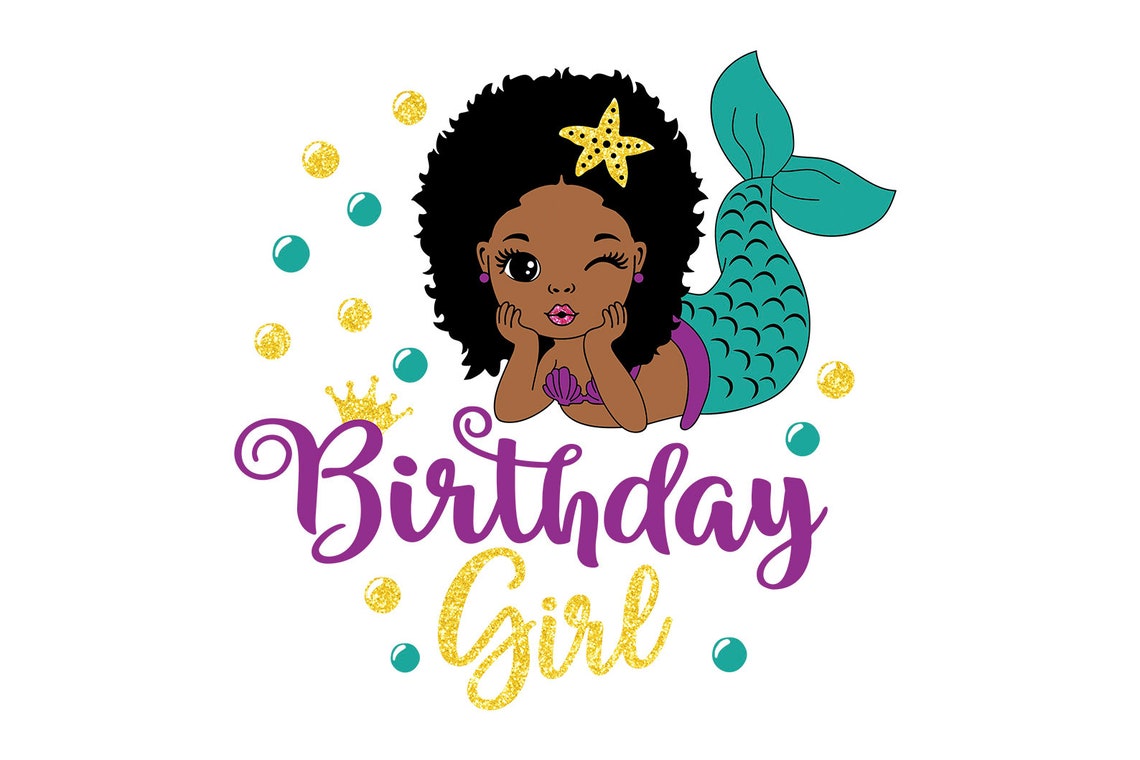 Black Afro Mermaid Svg Mermaid Svg Birthday Girl Dvg Black ...