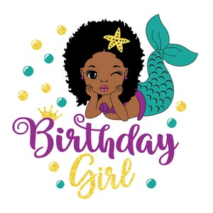 Black Afro Mermaid Svg, Mermaid Svg, Birthday Girl Svg, Black Woman Clipart, Afro Woman Svg, Glamour Female