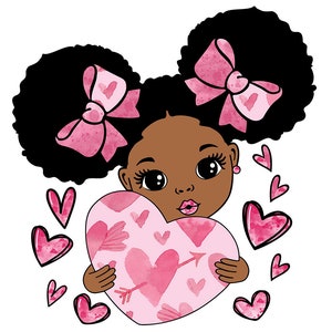Png nero di San Valentino, Png di San Valentino donna afro, Png di cuore rosa, Capelli sbuffo Svg, Amore bambino, Png di melanina, Png di ragazza nera