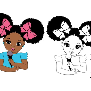 Ragazza che canta Svg, Ragazza con microfono, Ragazza afro che canta, Principi neri Svg, Donna afro Svg, Ragazza dolce Svg, Ragazzino carino, File tagliati Svg