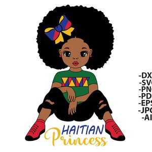 Bandiera di Haiti, Ragazza principessa nera, Svg di Haiti, Ragazza nera Svg, Camicia da donna di Haiti, Principessa haitiana Svg, Regina di melanina, Svg di donna afro