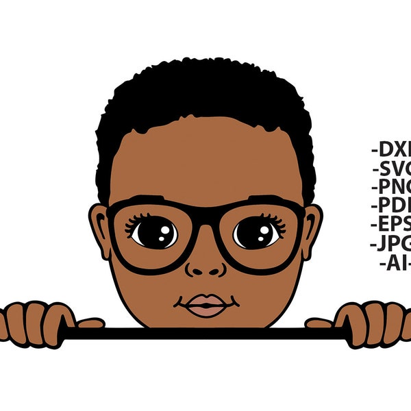 Peekaboo Boy Svg, Afro Boy Svg, Black Boy Svg, Boy Glasses Svg, Boy Glipart, Cute Little Kid, Little Boy PNG,  Svg Cut Files