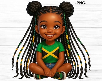 Clipart PNG di ragazza giamaicana: ciuffi afro, trecce, colori rasta (download digitale)