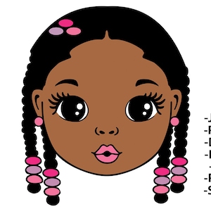 黒人少女 SVG、ピーカブー少女 SVG、コーンロウ ヘアスタイル、アフロ ファッション、コーンロウ ウィッグ、アフロ少女 SVG、ピンクの唇、かわいい子供、SVG カット ファイル