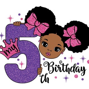 私の 5 歳の誕生日、ハッピーバースデー SVG、黒人女王、アフロガール SVG、赤ちゃんの誕生日 SVG、誕生日パーティー、5 歳の SVG、アフリカ系アメリカ人