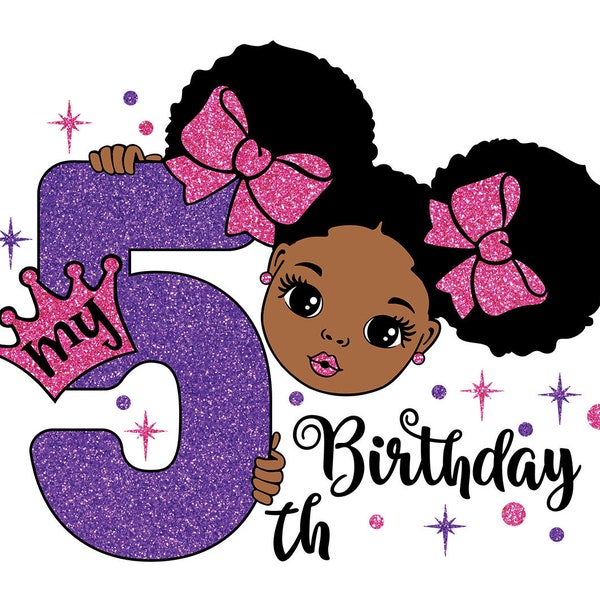 My 5th Birthday, Happy Birthday Svg, Black Queen, Afro Girl Svg, Baby Birthday Svg, Birthday Party, 5 Years Old Svg, African American