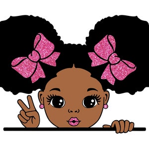 Signo de la paz Svg, Peekaboo Svg, Niña linda, rosa fuerte, Chica Negra Svg, Afro Chica Svg, Mano Paz, Afro Puffs Chica, 4 colores Svg Cut File