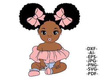 Baby Princess Svg, Afro Girl Svg, Girl with Bows Svg, Hair Puffs, Black woman, Little Cute Kid, African American, Svg Cut files