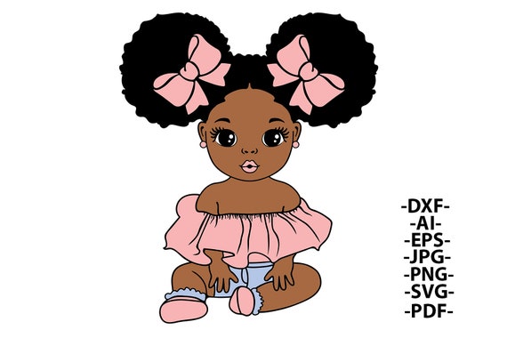 Baby Princess Svg, Afro Girl Svg, Girl with Bows Svg, Hair Puffs, Black woman, Little Cute Kid, African American, Svg Cut files