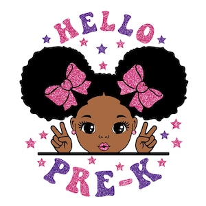 ciao pre-k svg, Ritorno a scuola svg, Afro Svg, Miss Pre-k Clipart, segno pre-k, Puff Hair, Love Baby Svg, Melanin SVG, Black Girl Svg